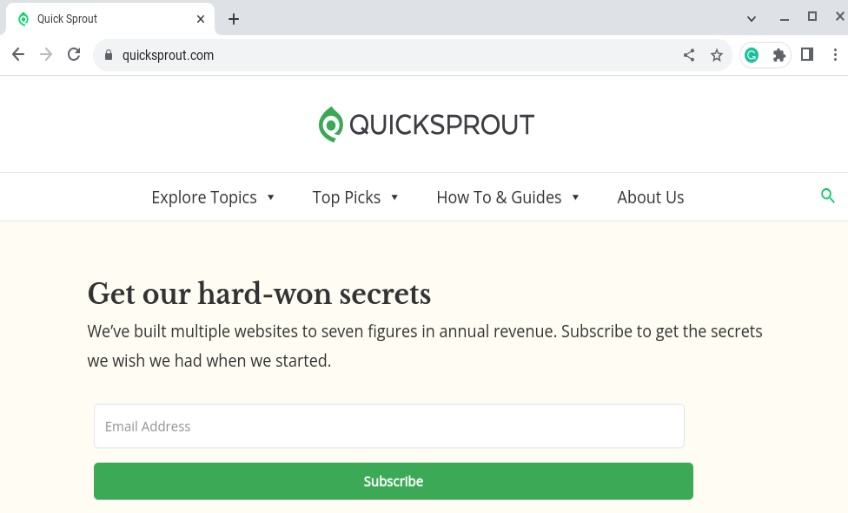 Quicksprout homepage. 