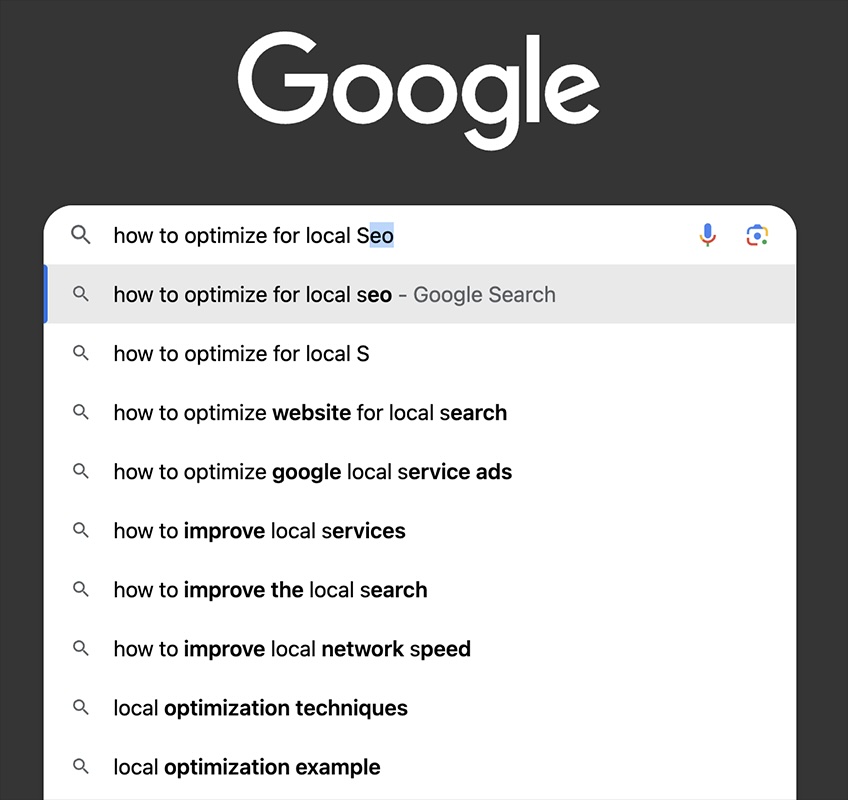 Google search for "how to optimize for local Seo."