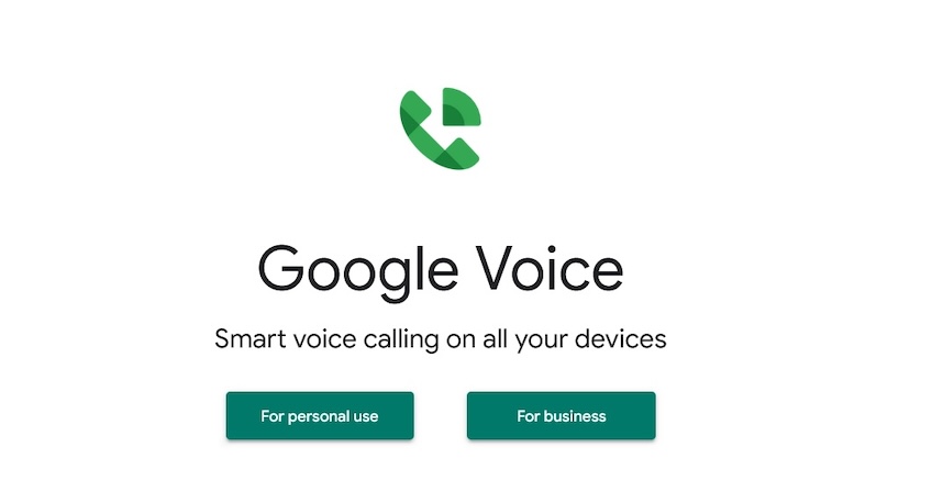 Screenshot of Google Voice selections for personal use or for business use. 