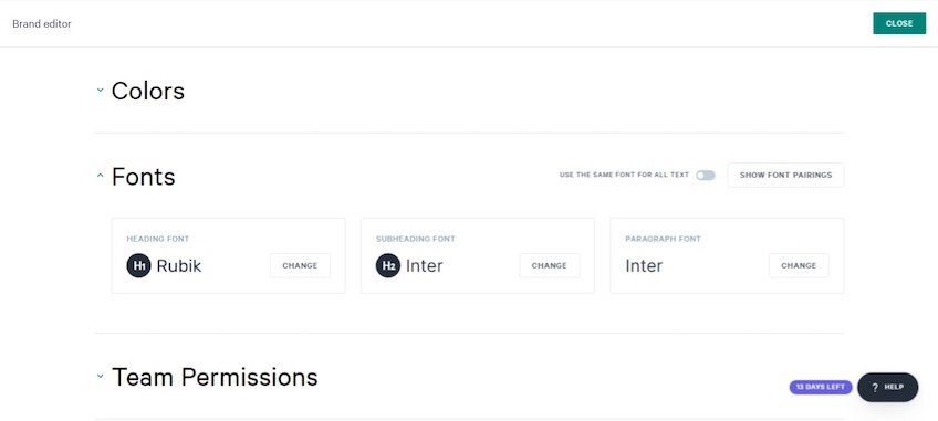 Brand editor in the Qwilr interface. 
