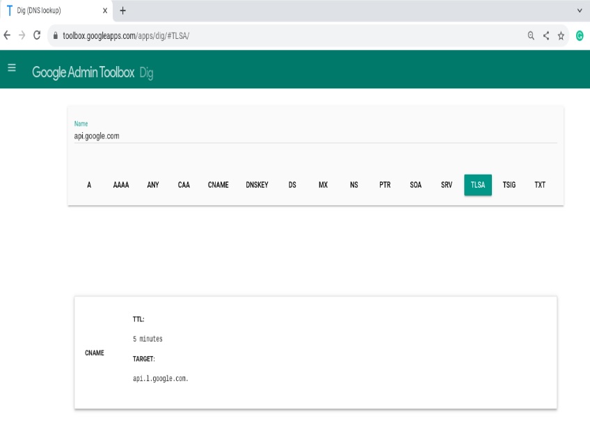 TLSA record results for api.google.com. 