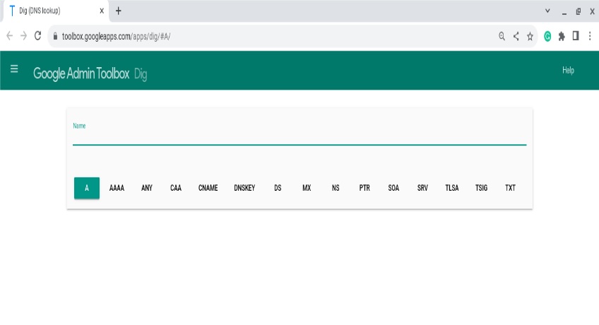 Screenshot of Google Admin Toolbox Dig tool. 