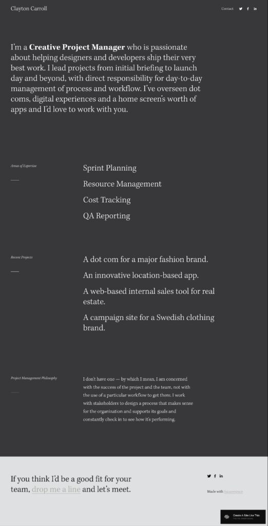 Carroll Fluid template for a resume website. 
