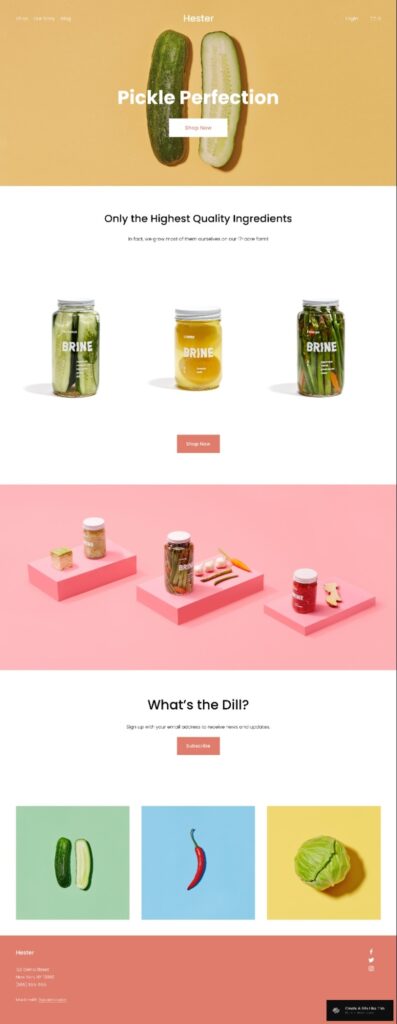 Hester Fluid (Demo) template for an online pickle store. 