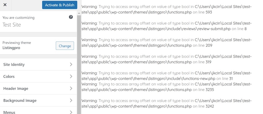 Preview new theme with a list of warnings. 