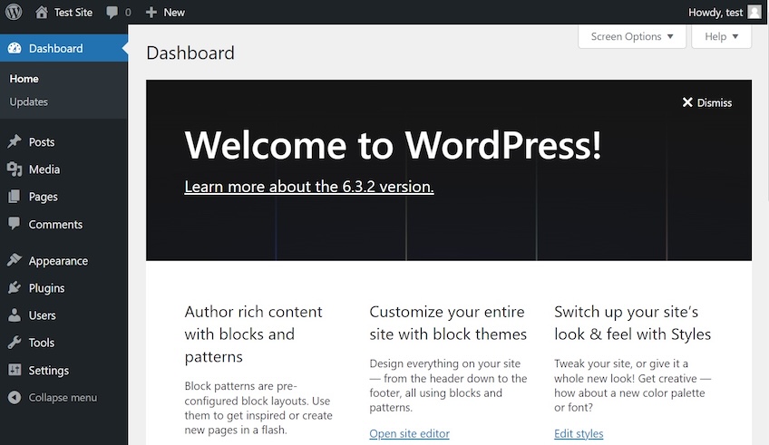 WordPress Admin Dashboard. 