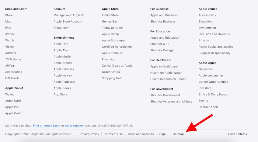 Apple store footer. 