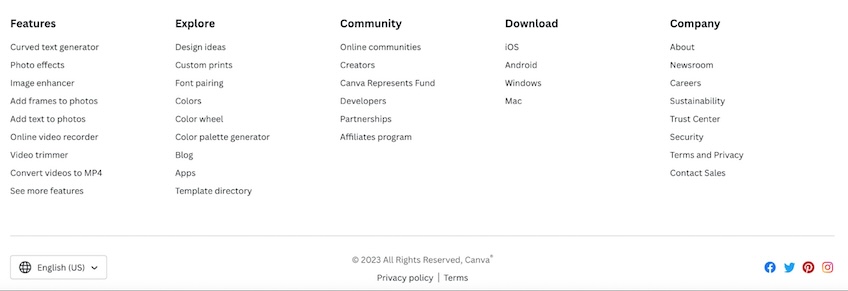 Canva website footer example. 