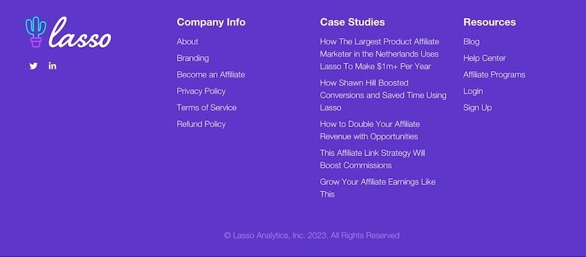 Lasso website footer example. 
