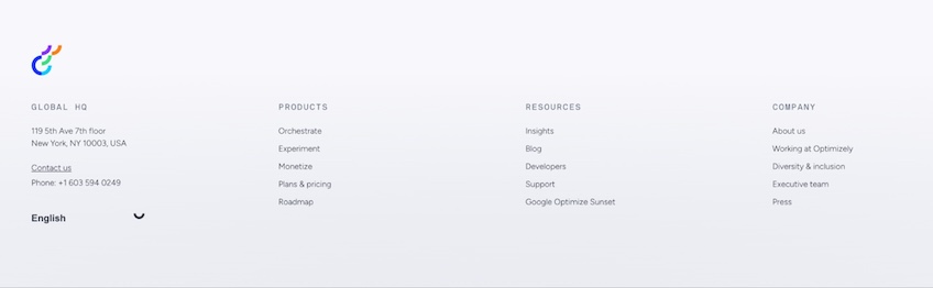 Screenshot of Optimizely footer. 