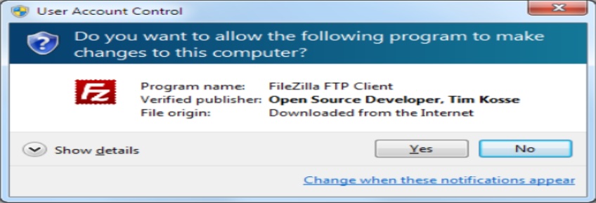 Window to allow changes to computer from FileZilla. 