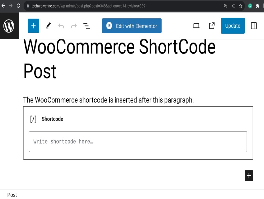 Shortcode block in WordPress editor. 