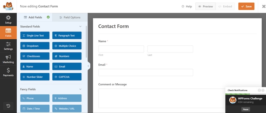 A simple contact form through WPForms, with customizable fields.