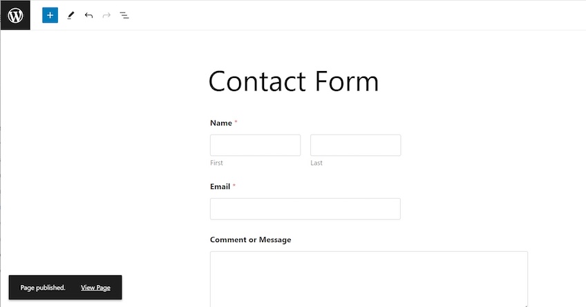 A simple contact form on a WordPress site with name, email, and comment fields.