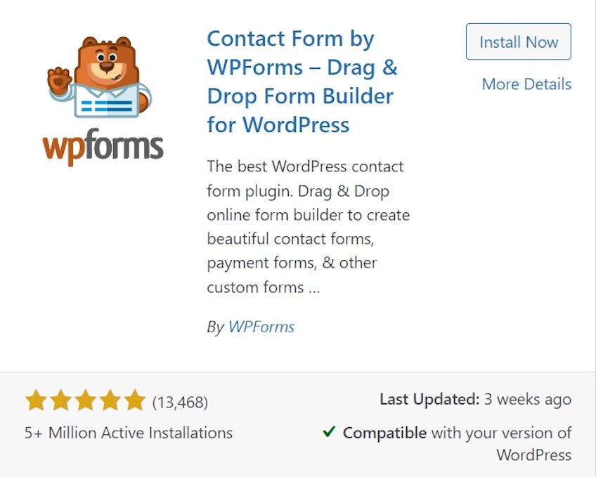 A screenshot of the Contact Form by WPForms plugin.