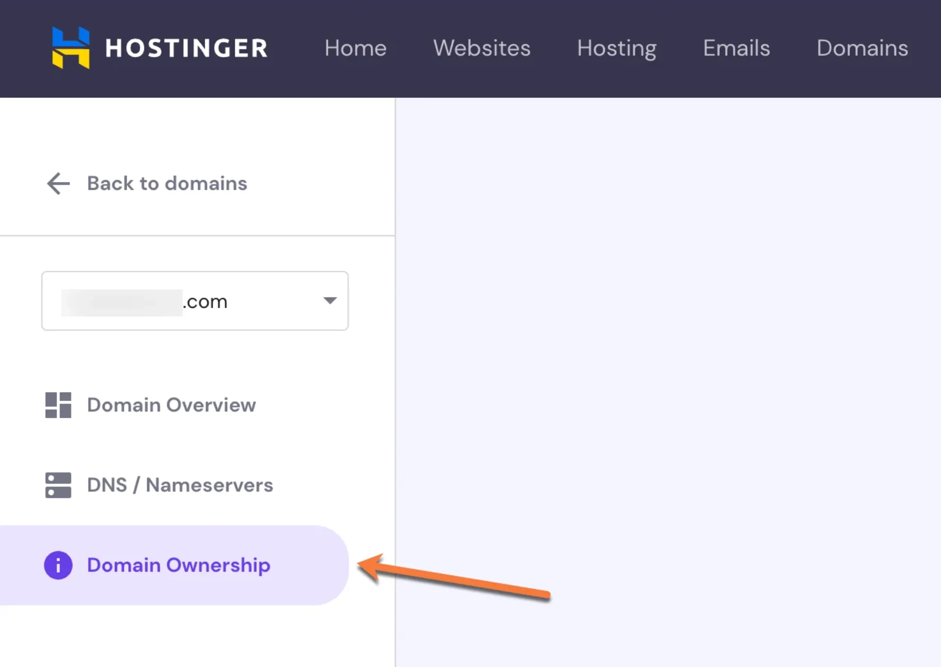 Hostinger dashboard with red arrows pointing to Domain Ownership tab