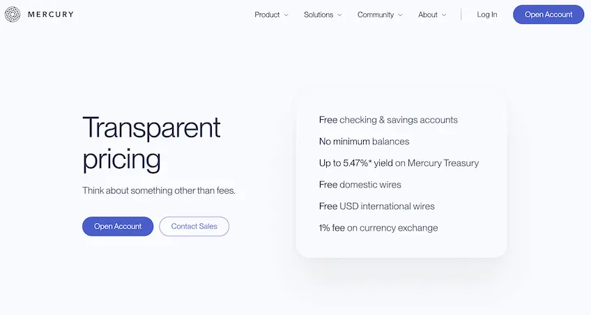Image of Mercury transparent pricing highlights and a list of what they offer. 