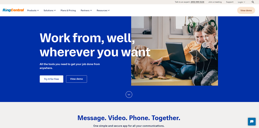 RingCentral's work from home landing page
