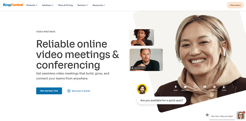 RingCentral's video conferencing landing page