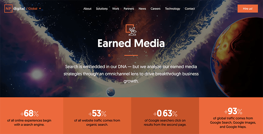 Screenshot of NP Digital Earned Media landing page