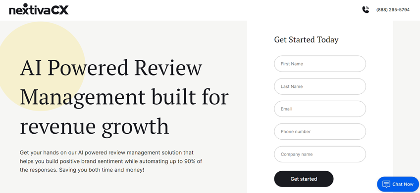 Nextiva CX's landing page for review management
