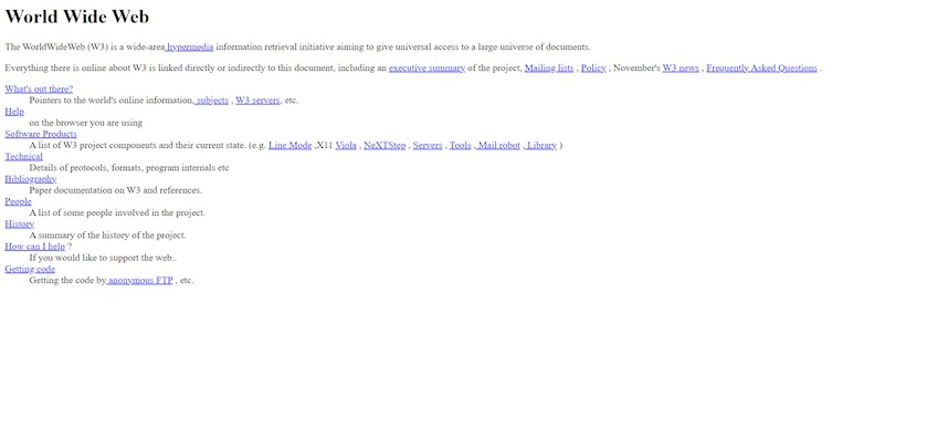 Screenshot of The World Wide Web Project site. 