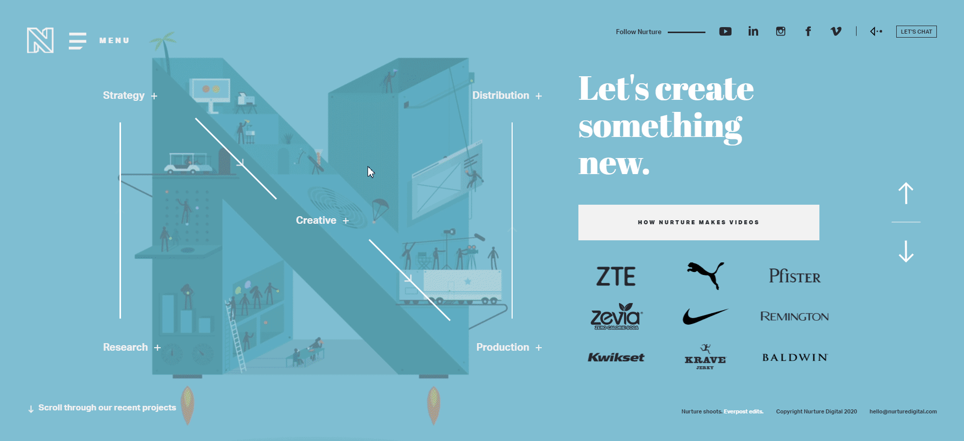 Nurture Digital webpage with a slide show of case studies.