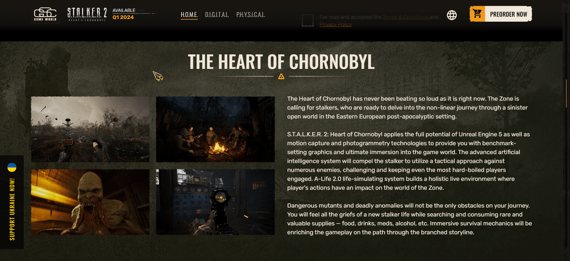 S.T.A.L.K.E.R. 2 website example showing the story of the game. 