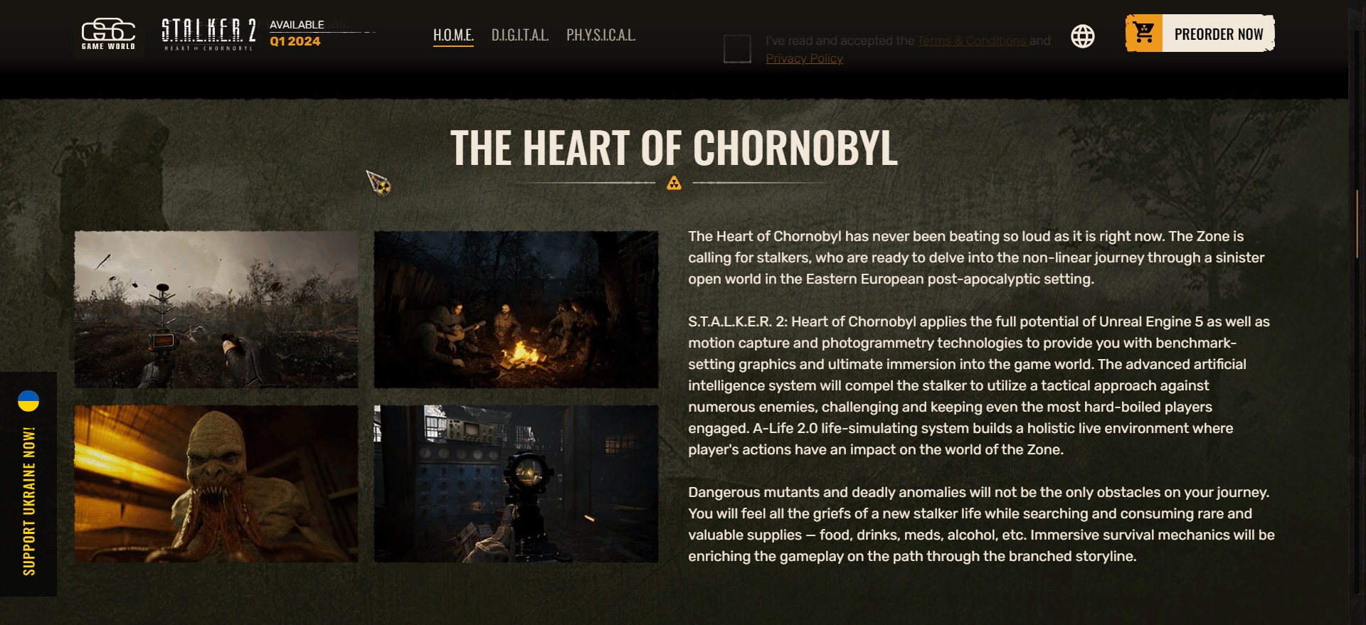 S.T.A.L.K.E.R. 2 website example showing the story of the game.