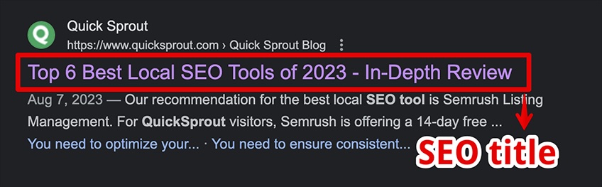 SEO title example from Google search results. 