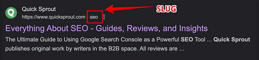 Example of URL slug in Google search results. 