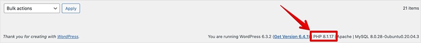 Version Info plugin installed and the PHP version showing up in the right area in the WP main dashboard. 