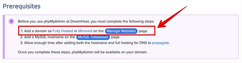 phpMyAdmin prerequisites page. 