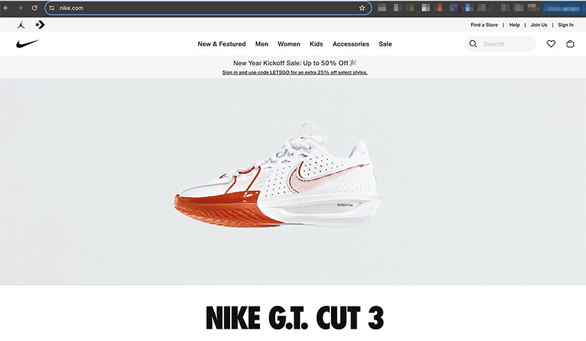 Screenshot of the Nike G.T. Cut 3 shoe on the company's website