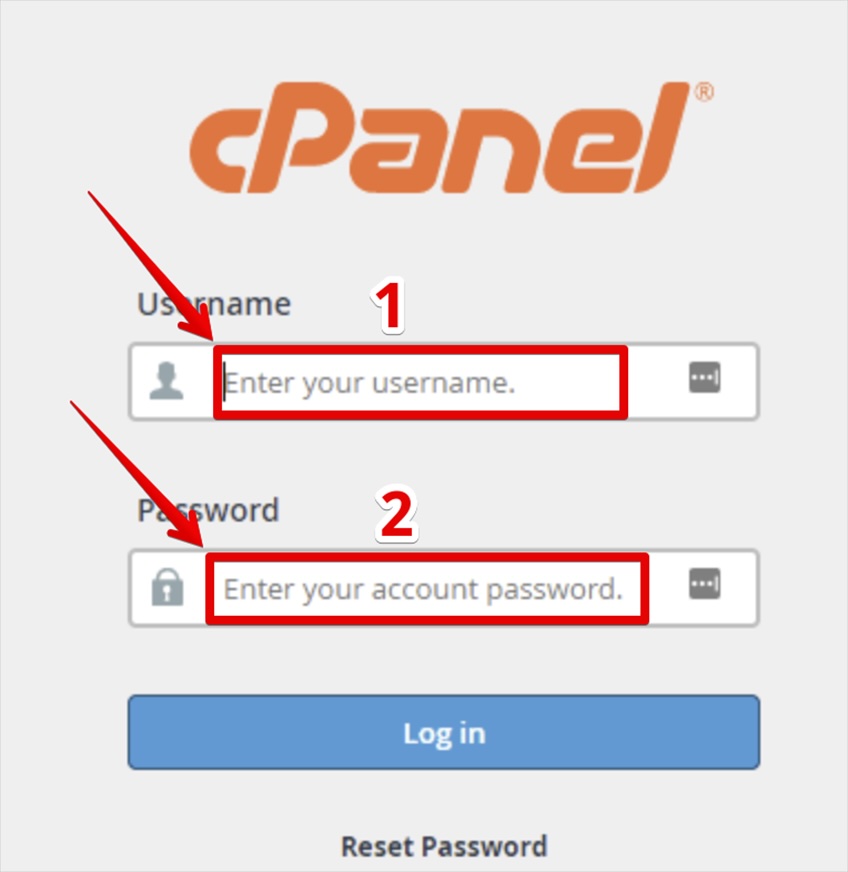 cPanel login screen. 