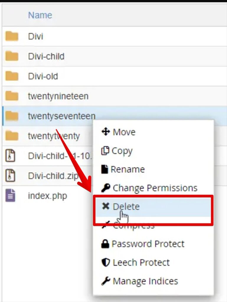 Screenshot of a list of folders with the delete option shown for one of the folders. 