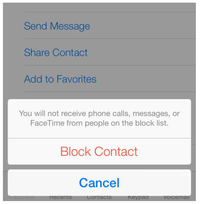 block contact prompt button on ios cell phone