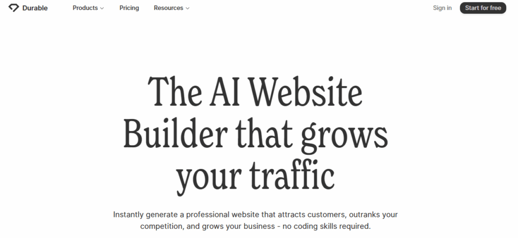 Durable AI website builder