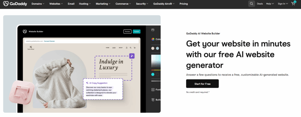 Godaddy AI website builder
