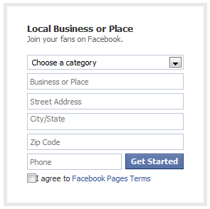 Facebook local business or place form.