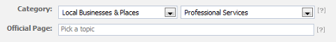 Facebook page business category select screen.