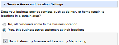 Google service areas and location settings example.